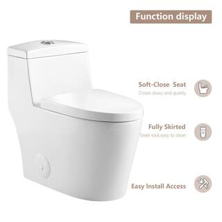 LORDEAR 12 in. Rough-In 1-piece 1.61.1 GPF Dual Flush Elongated Toilet in White Slow Close Seat Included MT80DL10