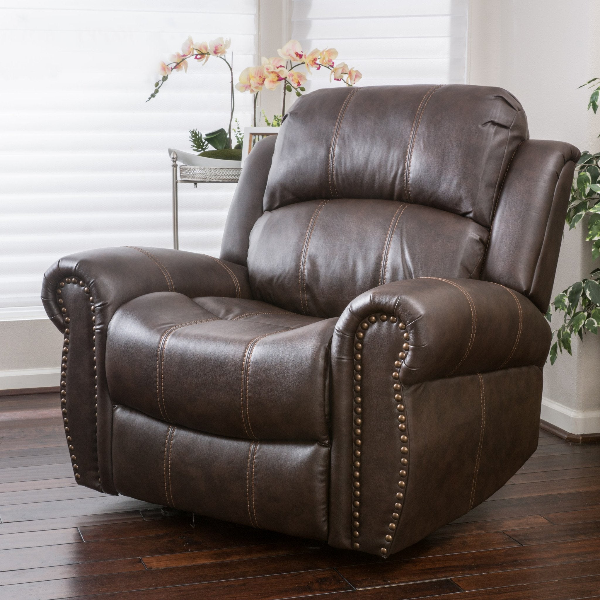 Harbor Brown Leather Glider Recliner Club Chair