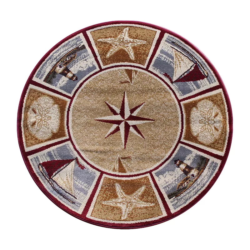 Masada Rugs Masada Rugs 4'x4' Round Area Rug with Nautical Scene