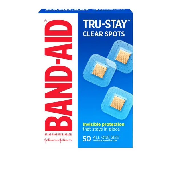 Band-Aid 50 Count Adhesive Bandages， Tru-Stay Clear Spots， All One Size