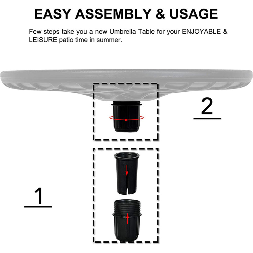 Adjustable Umbrella Table, Portable Round Umbrella Table with Umbrella Hole, For Beach Patio Garden Poolside 20In Dia.