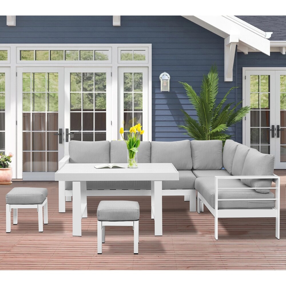 6 Pieces Aluminum Outdoor Dining Set with Thick Cushion