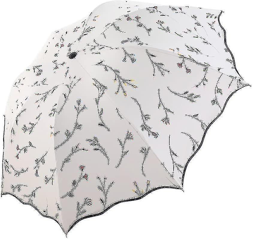 Ladies Sun Parasol With Stora Bag 3 Foldable Double Roof 8 Ribs