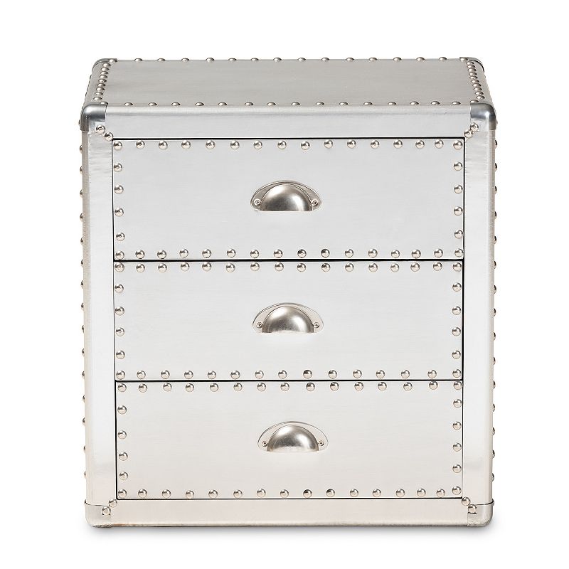 Baxton Studio Armel Silver 3-Drawer Nightstand