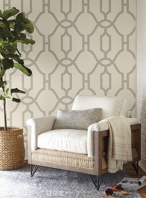 Woven Trellis Wallpaper in Federal Blue on White from Magnolia Home Vol. 2