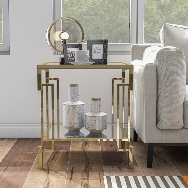 Furniture of America Yout Glam Champagne 20-in Glass Top End Table