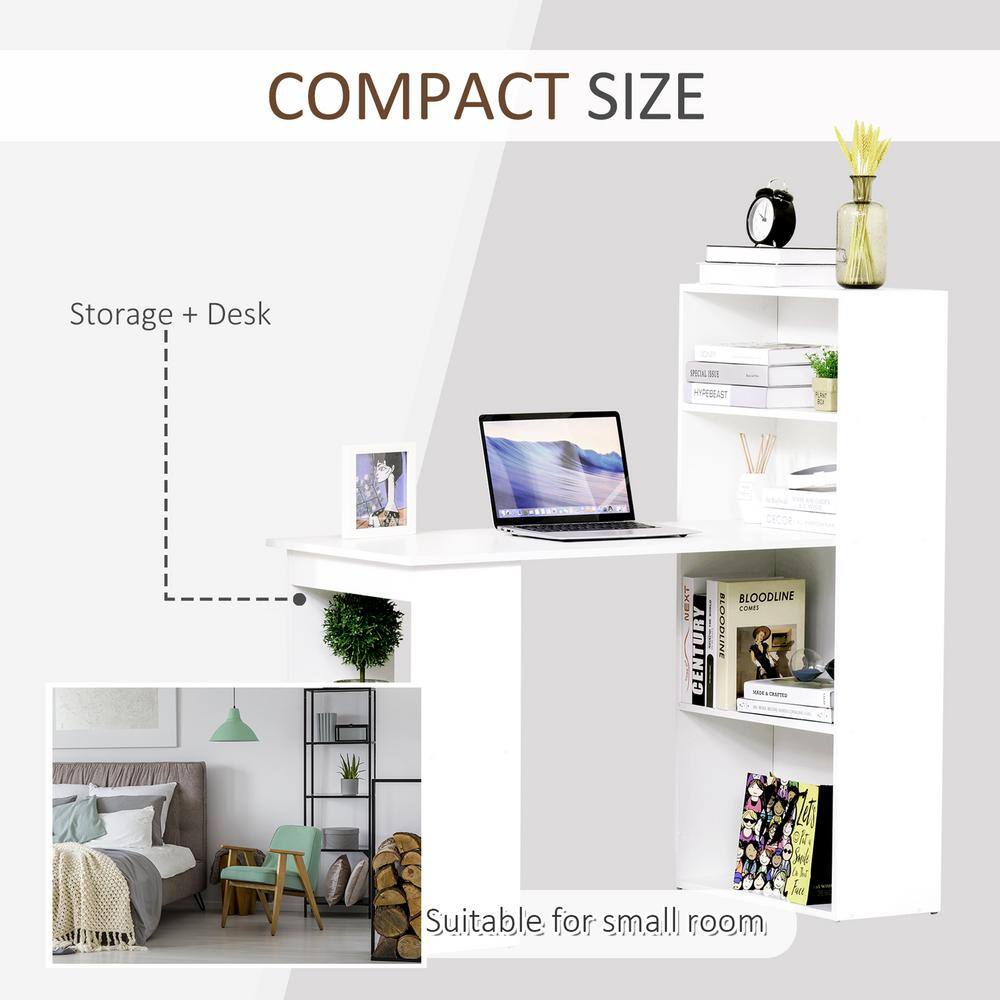 HOMCOM 47.25 in. White Compact Writing Laptop Desk with 4-Cubby Shelves 836-069WT