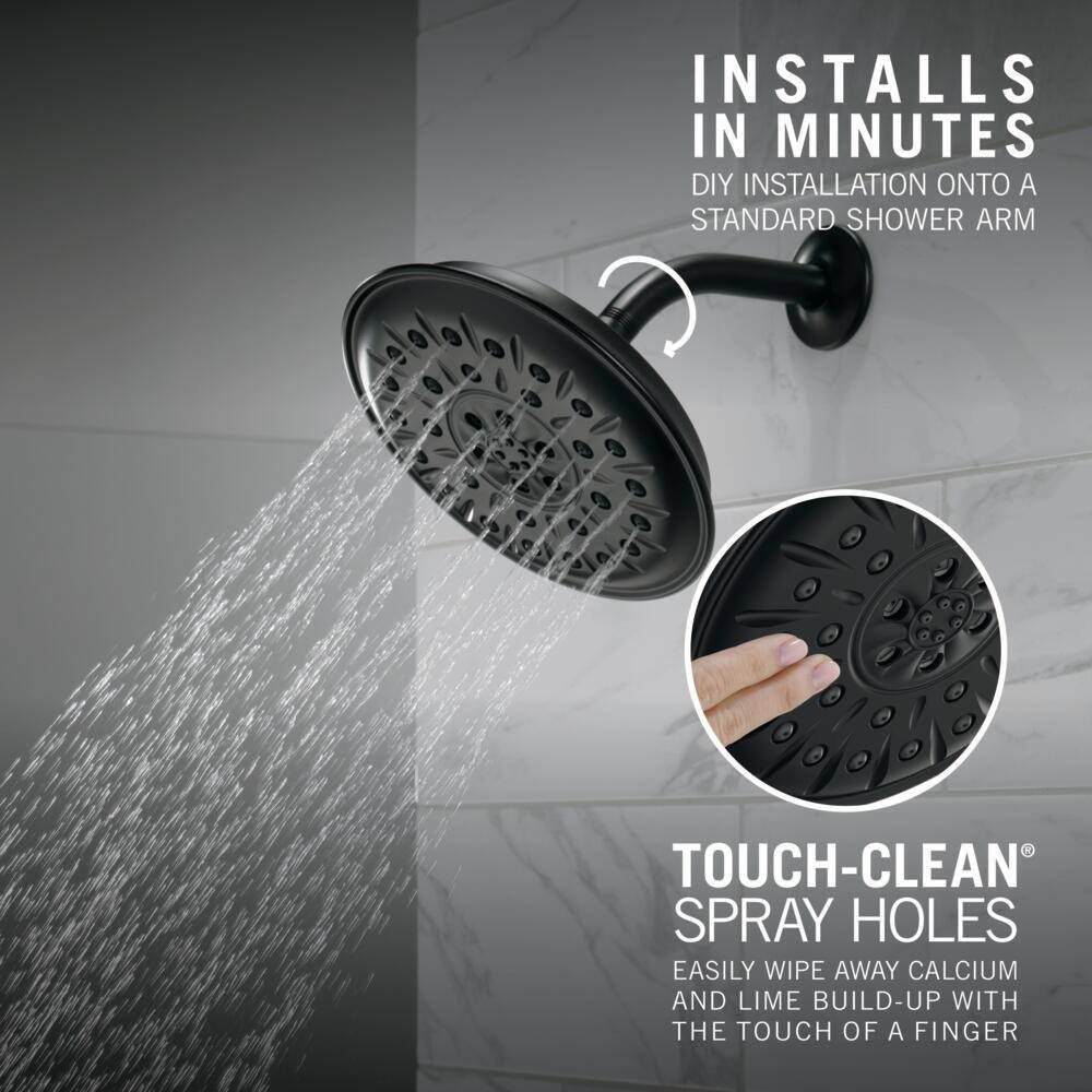 Delta 4-Spray Patterns 1.75 GPM 8.25 in. Wall Mount Fixed Shower Head with H2Okinetic in Matte Black 52487-BL