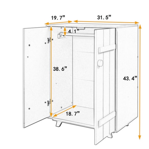 Modern Freestanding Wardrobe Cabinet with Hanging Rod 2 Doors， Wooden Home Furniture， Bathroom Storage Cabinet， Grey - - 37891401