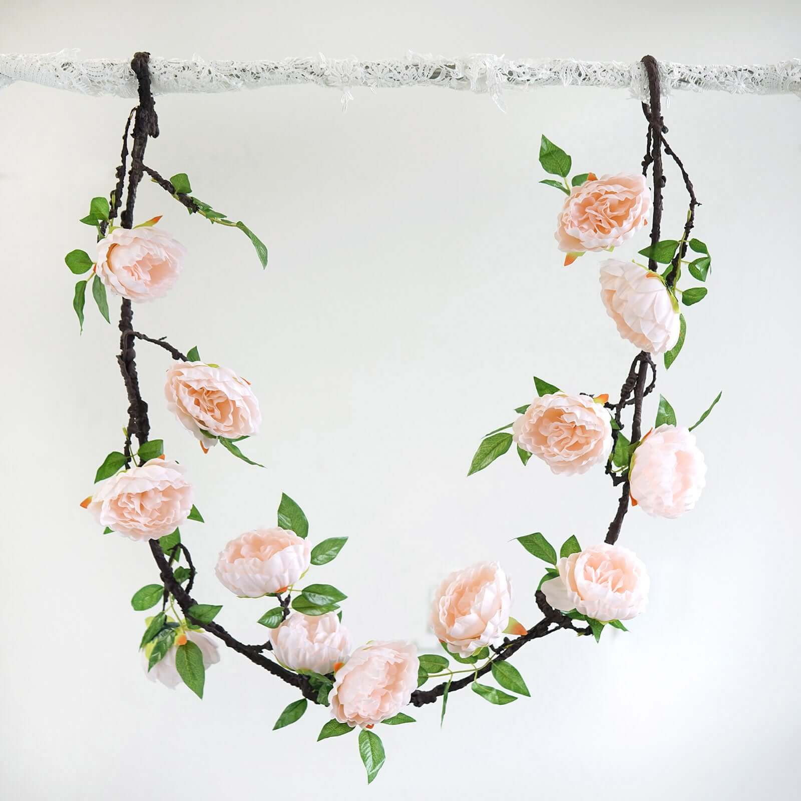 Blush Artificial Silk Peony Hanging Flower Garland, Faux Vine 6ft