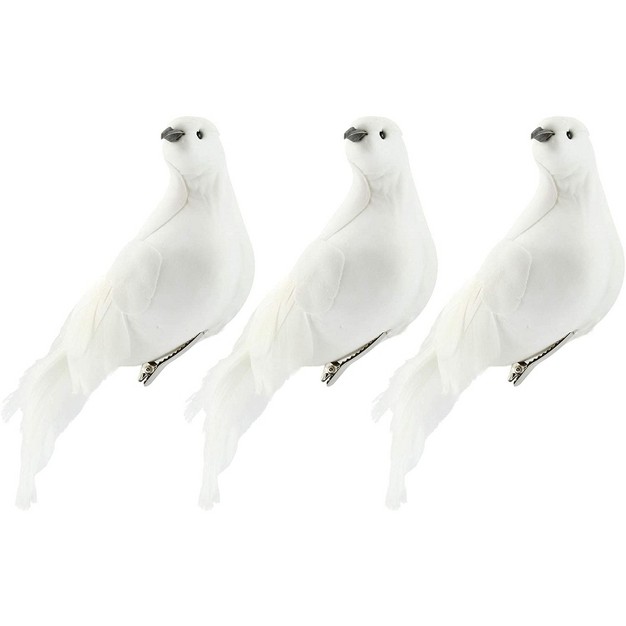 Darware Large White Doves 3pc Set 8in Long Artificial Doves Figures Christmas And Wedding Decorations large Ornaments