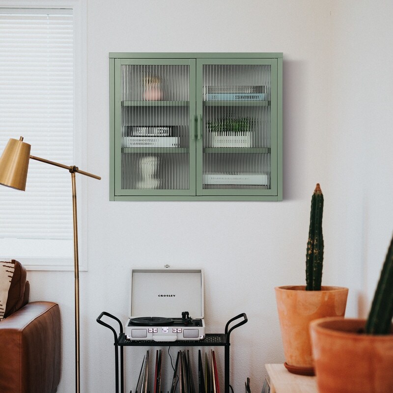 Modern Style Glass Door Wall Cabinet With Detachable Shelves