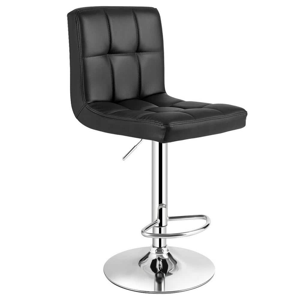 Costway Black Adjustable Armless PU Leather Bar Stool Swivel Kitchen Counter Bar Chair HW65633BK