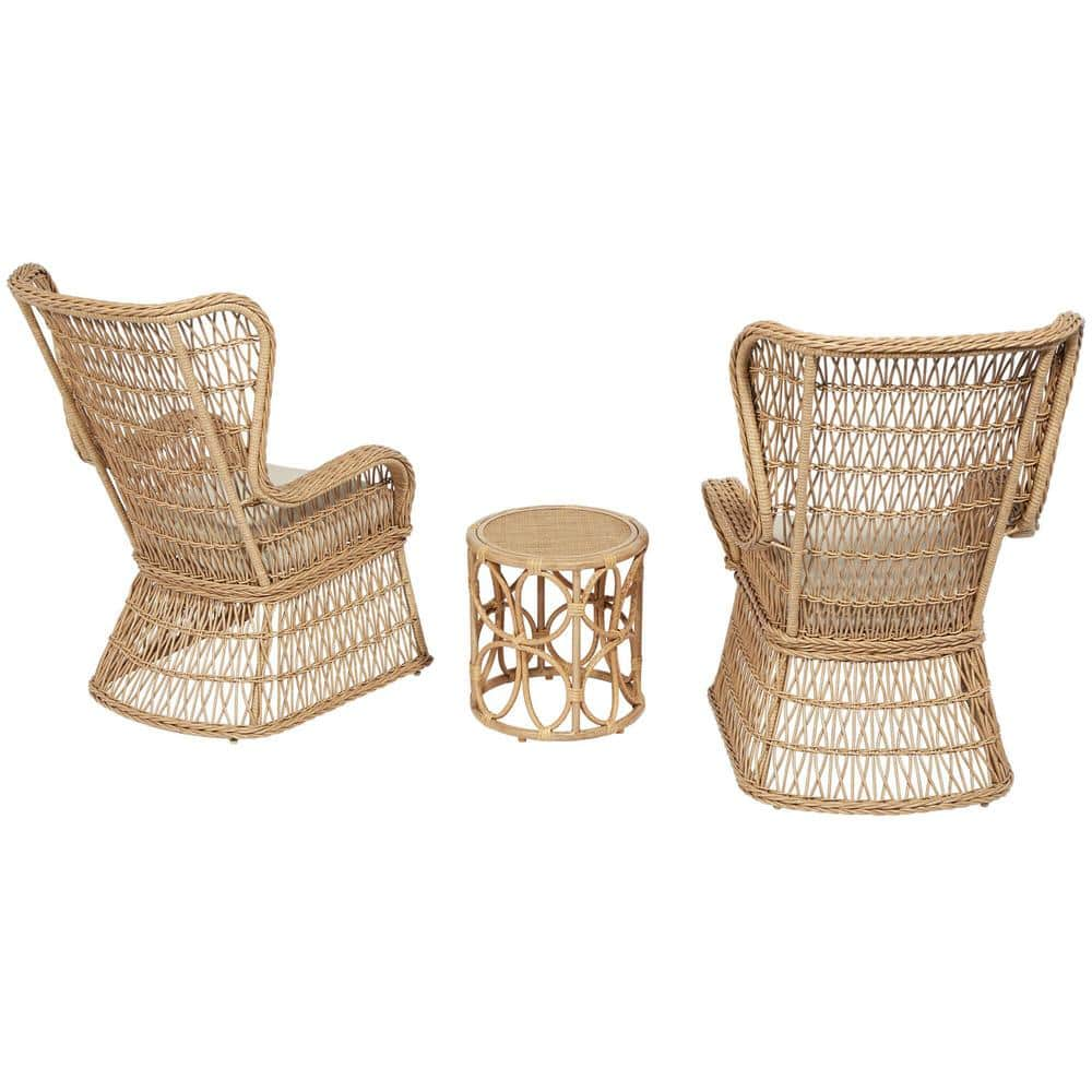 StyleWell Coco Breeze 3-Piece Brown Wicker Outdoor Seating Set with Beige Cushions FRS60745-ST-1