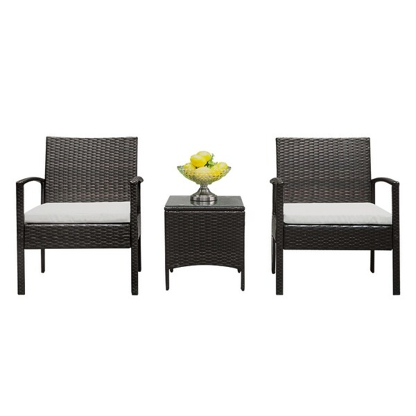 Outdoor 3Piece All Weather Wicker Conversation Set with Cushions