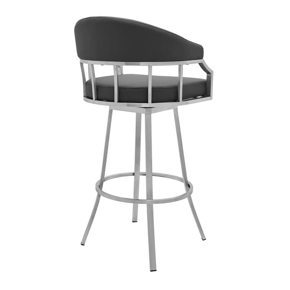 Armen Living Palmdale Brushed Stainless Steel Swivel Modern Faux Leather Bar and Counter Stool LCVLBABSSG30