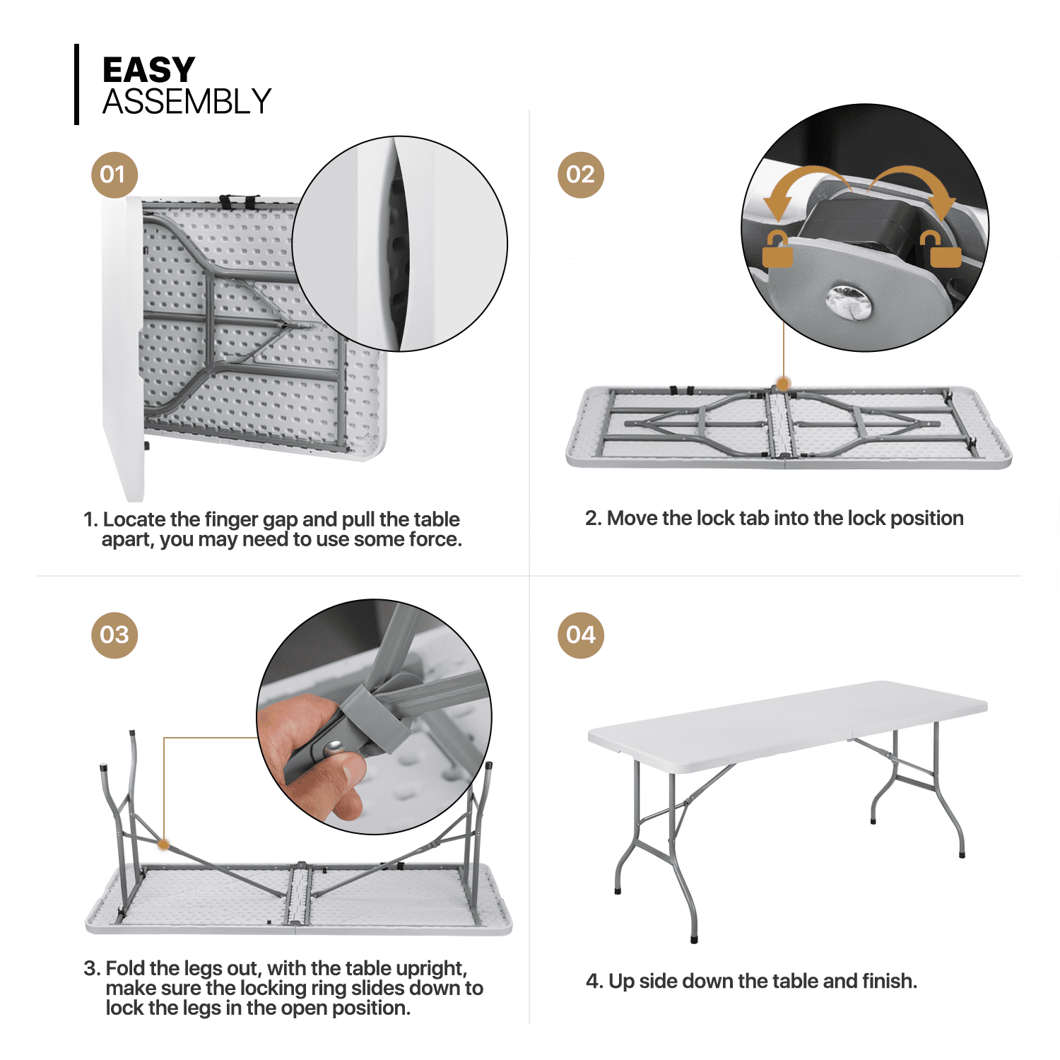 MoNiBloom Portable 6Ft Folding Card Table Set of 10， Plastic Indoor Outdoor Desk for Camping Picnic Garden， White