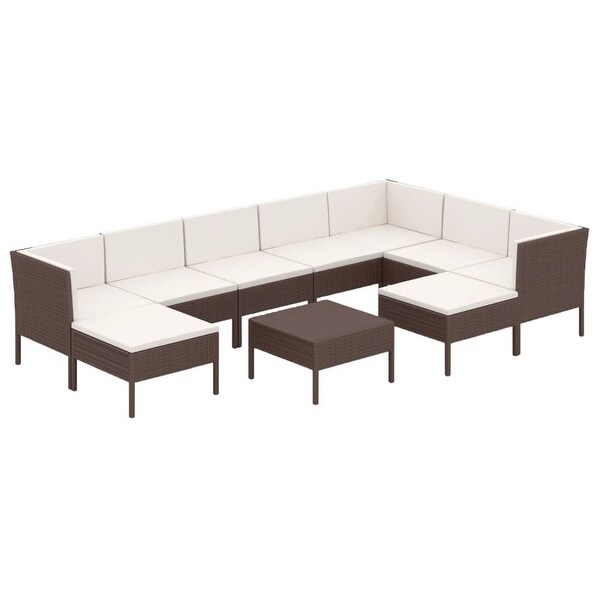 10 Piece Patio Lounge Set with Cushions Poly Rattan Brown