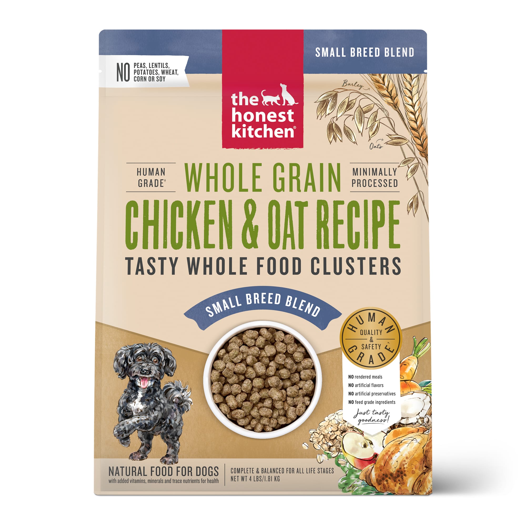 The Honest Kitchen Whole Food Clusters Small Breed Whole Grain Chicken  Oat Recipe Dry Dog Food， 4 lbs.