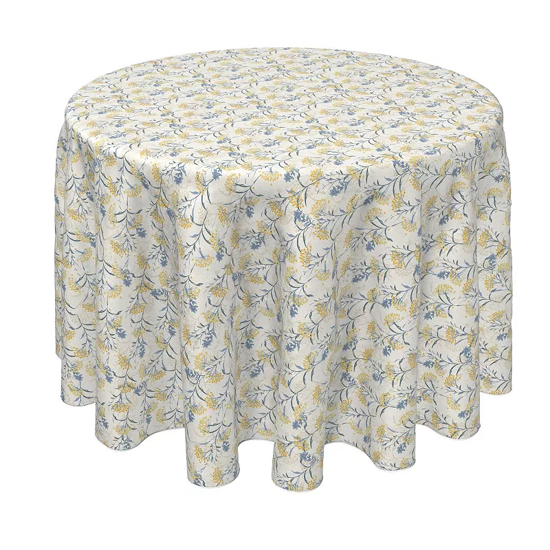 Round Tablecloth， 100% Polyester， 90 Round， Yellow Berries with Flowers