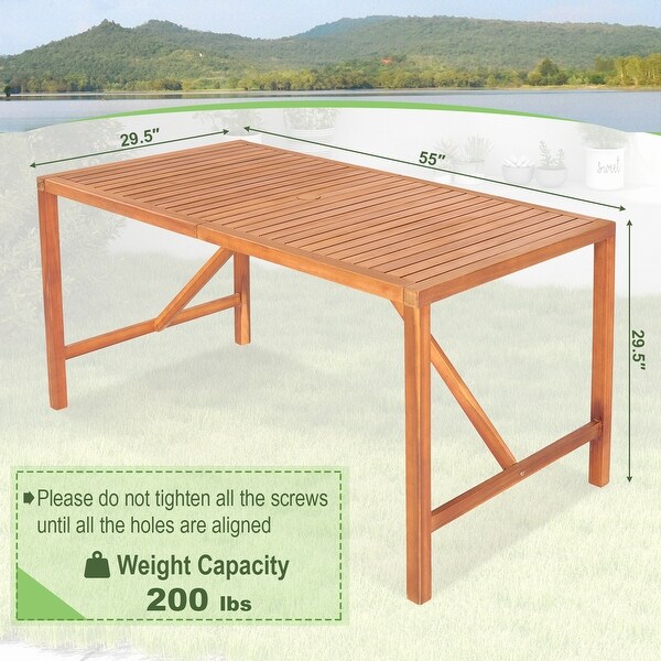 Patio Rectangular Wood Dining Table 46 Person 2'' Umbrella Hole