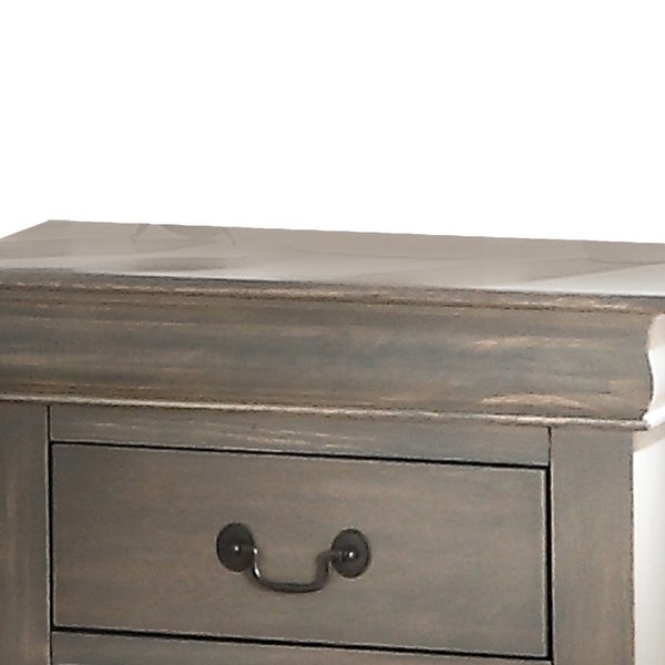 Wooden Two Drawer Nightstand In Antique Gray Finish - - 25688055