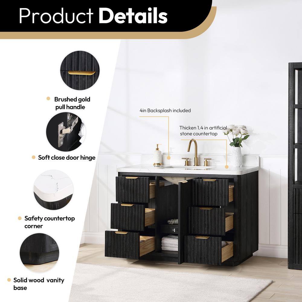 ROSWELL Cádiz 48 in. W x 22 in. D x 34 in. H Single Bathroom Vanity in Fir Wood Black with White Composite top and Mirror 804148-FB-LW