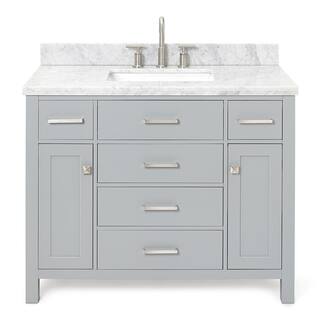 ARIEL Bristol 43 in. W x 22 in. D x 35 in. H Freestanding Bath Vanity in Grey with White Marble Top H043SCWRVOGRY