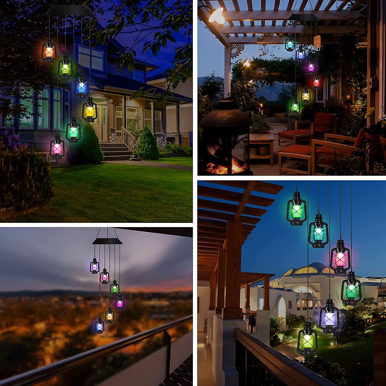 Color-changing Solar Powered Lanterns Wind Chime Wind Moblie Led Light， Gzero Spiral Spinner Windchime Portable Outdoor Chime For Patio， Deck， Yard， G