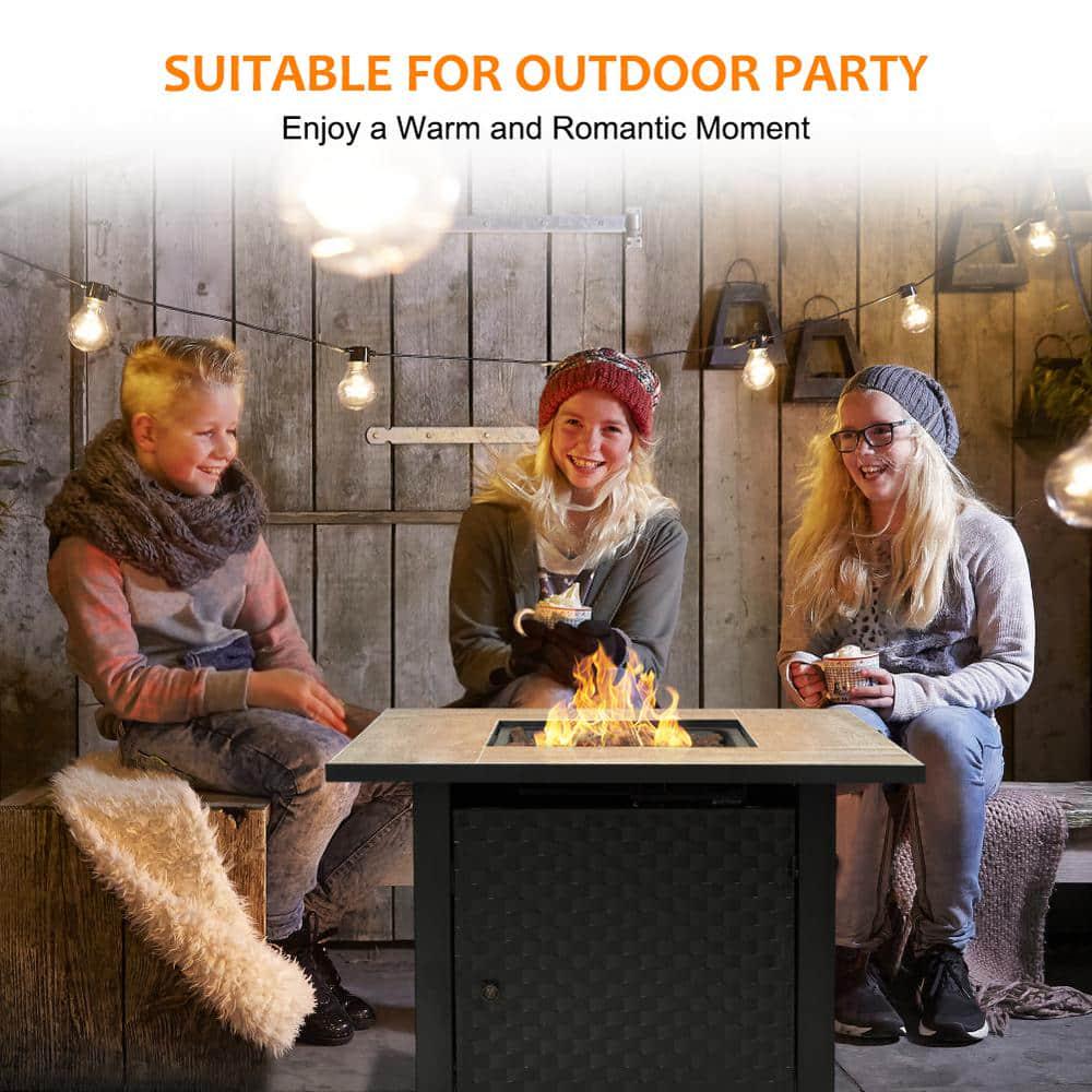 CAMPLUX ENJOY OUTDOOR LIFE Camplux 30 in Black Propane Metal Cast Iron Fire Pit Table Outdoor AutoIgnition Gas Fire Pit Table with Cover