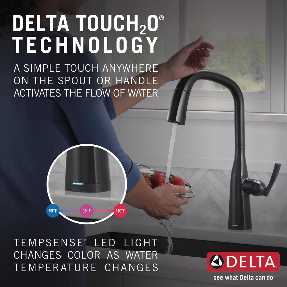 Delta Stryke Touch2O Single Handle Pull Down Sprayer Kitchen Faucet (Google Assistant Alexa Compatible) in Matte Black 9176TV-BL-DST