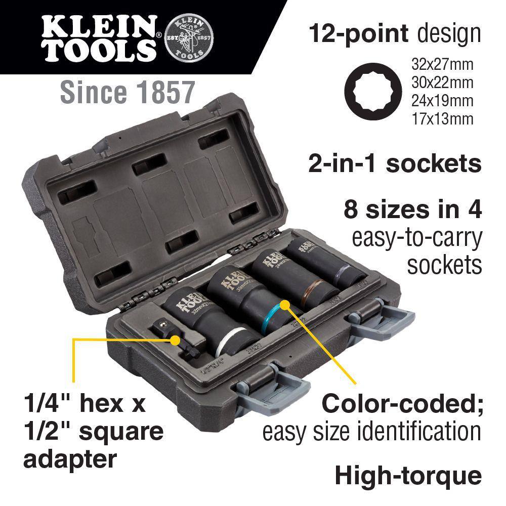 Klein Tools 2-In-1 Metric Impact Socket Set 12-Point (5-Piece) 66050E