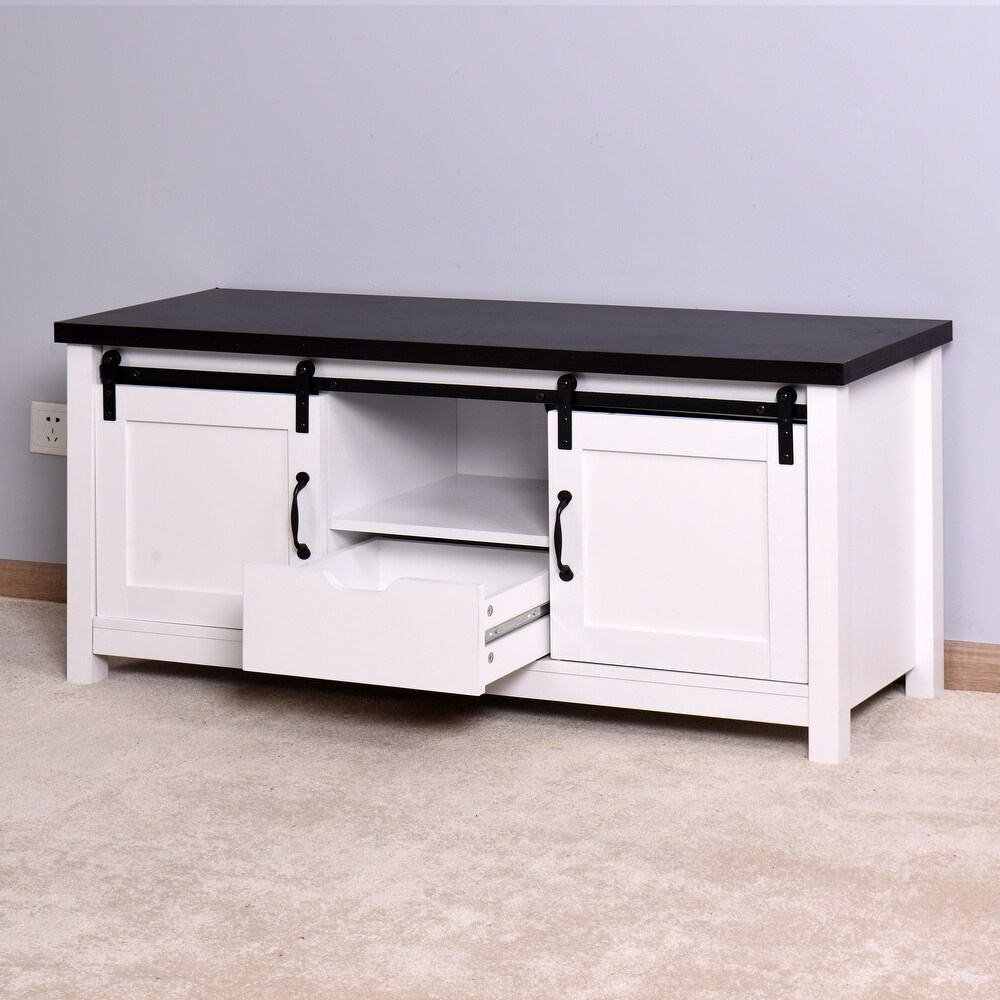 Media Console Table TV Stand with LED Lights White