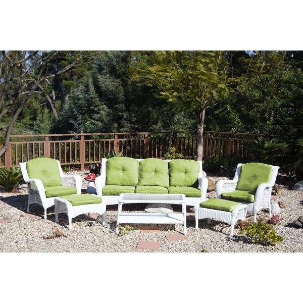 Jeco White Wicker 6piece Seating Set with Tan Cushions