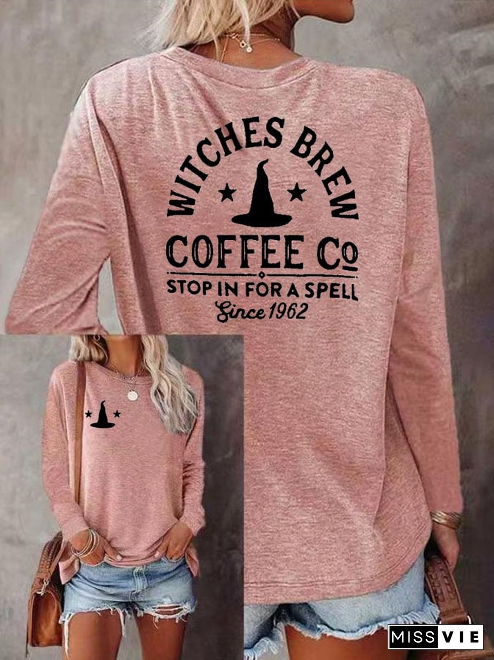 Witches Brew Coffee Co Stop In For A Spell Since 1962 Women'S Printed Long Sleeve T-Shirt