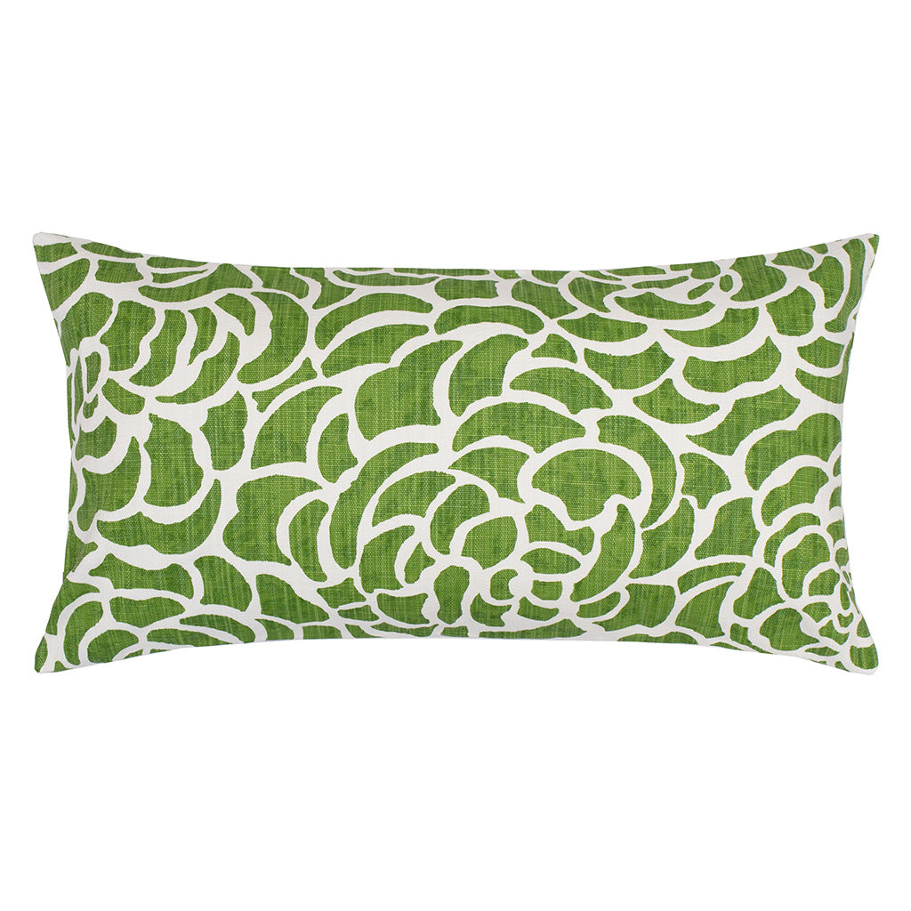 Kelly Green Peony Throw Pillow