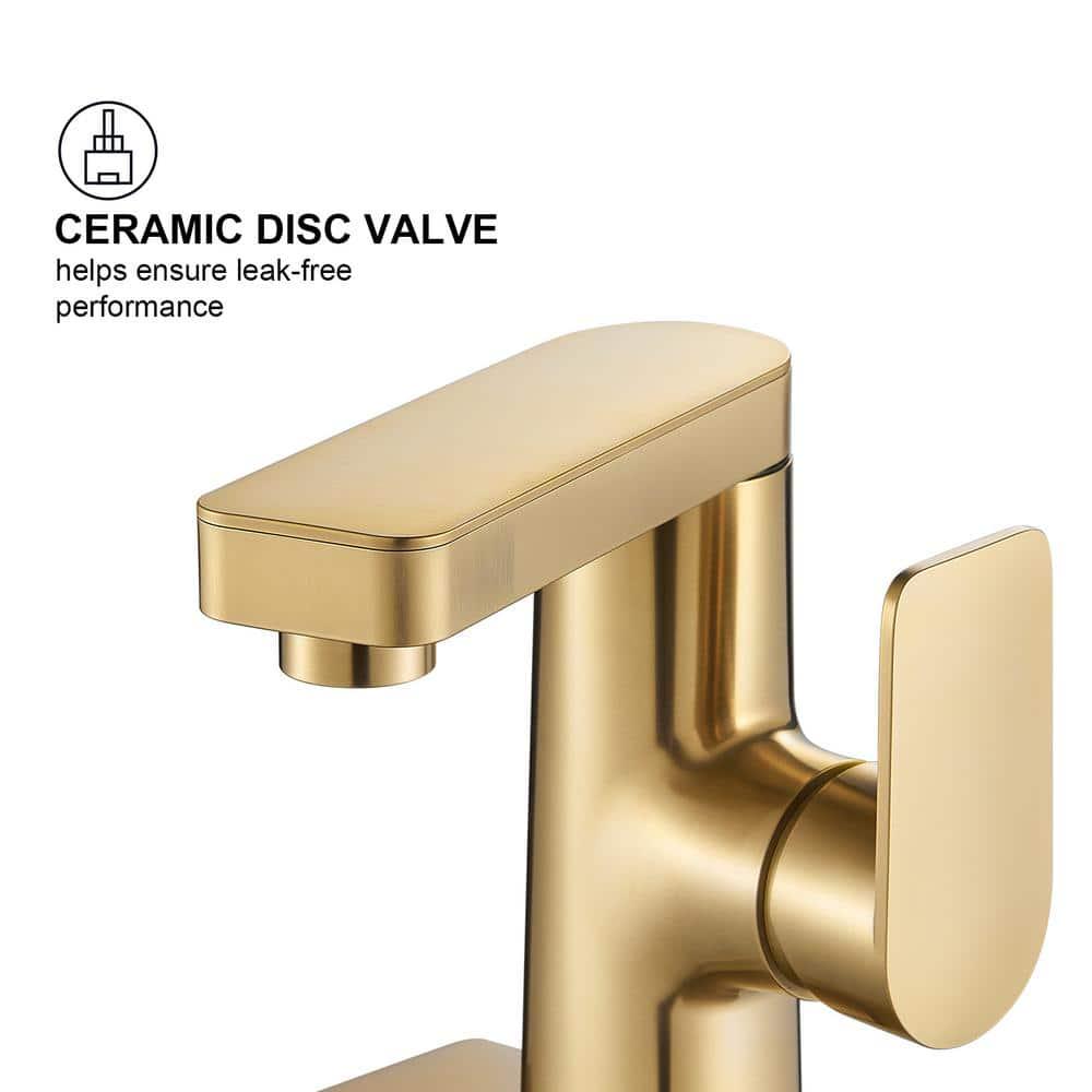 Zalerock Minimalist Single Handle Single Hole Bathroom Faucet in Brushed Gold