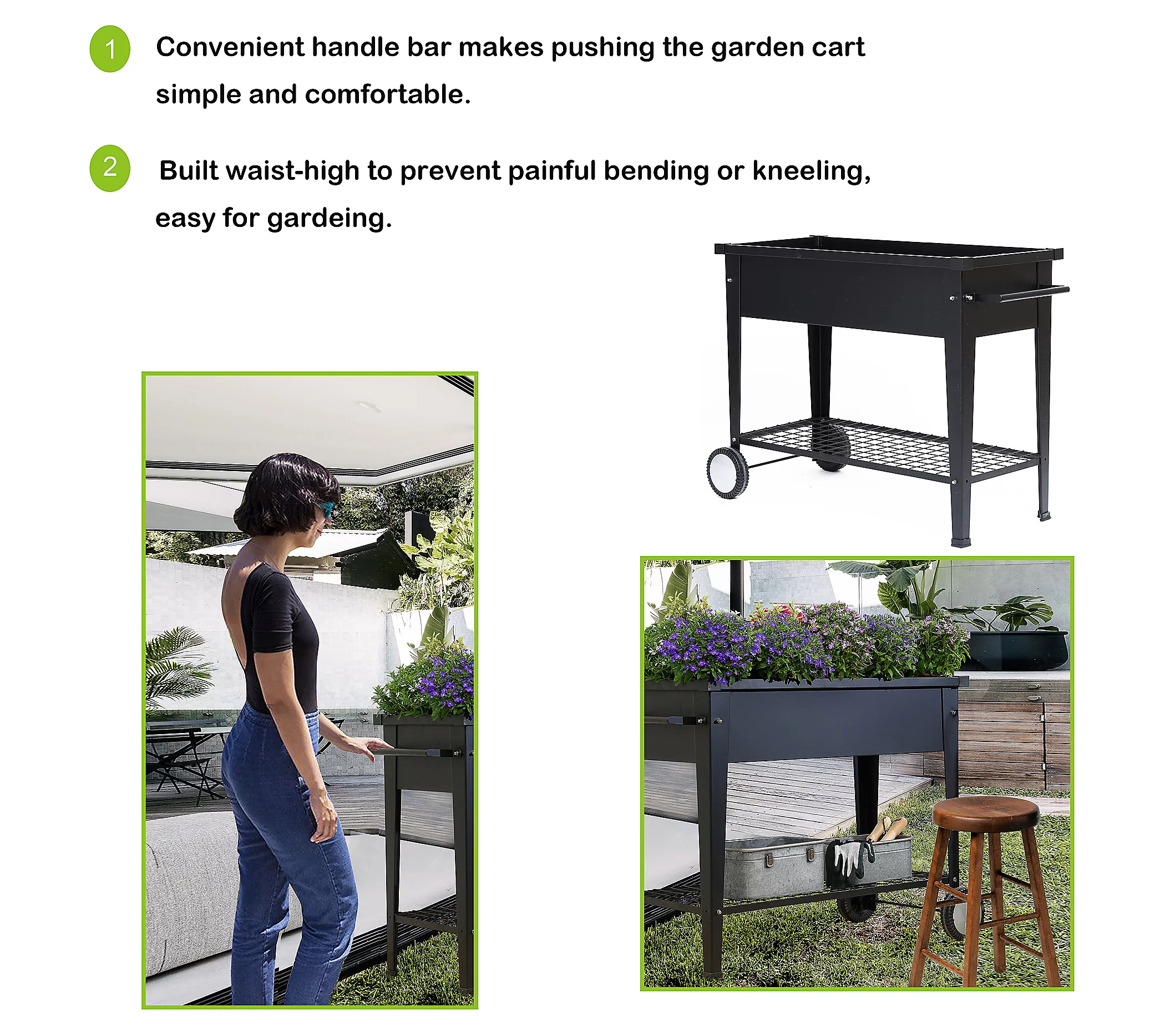 LuxenHome Black Mobile Metal Raised Garden Bed Planter