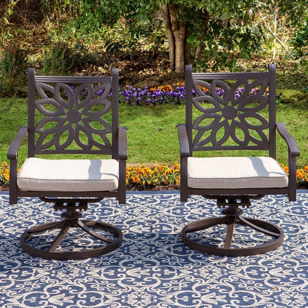 2pk Outdoor Extra Wide Cast Aluminum Swivel Chairs With Cushions Captiva Designs