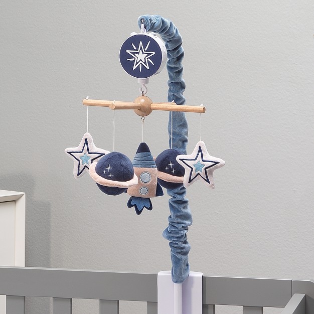 Lambs amp Ivy Sky Rocket Planets stars Musical Baby Crib Mobile Soother Toy Blue