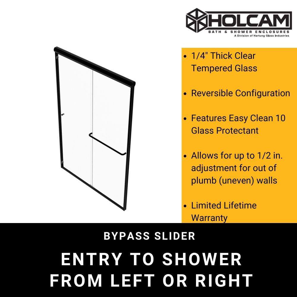 Holcam Distinctive 58 in. x 55.5 in. Frameless Sliding Bathtub Door in Matte Black DTE.MBL.CLR.5855.HS