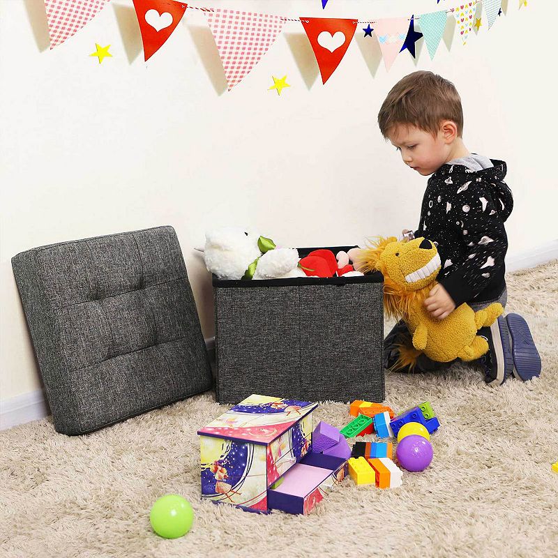 Folding Storage Ottoman Cube Footrest Stool Coffee Table Puppy Step， Fabric， Dark Grey