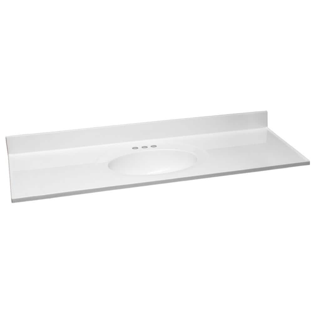 Design House 61 in W Cultured Marble Vanity Top in Solid White with 4 in Center Set Solid White Single Basin