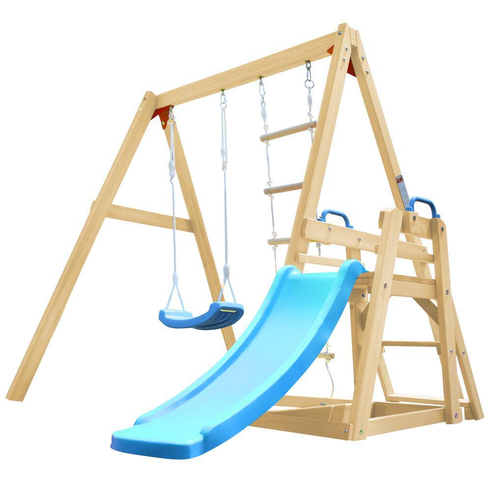 TIRAMISUBEST Outdoor Wooden Swing Set with Slide for Toddlers SWXY000062AAP