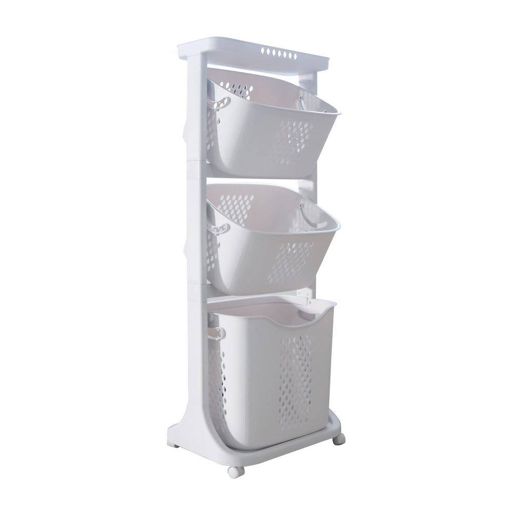 YIYIBYUS 3-Layer Moveable Laundry Basket Bathroom Multi-layer Clothes Storage Basket with Wheels HG-MLCR-5837