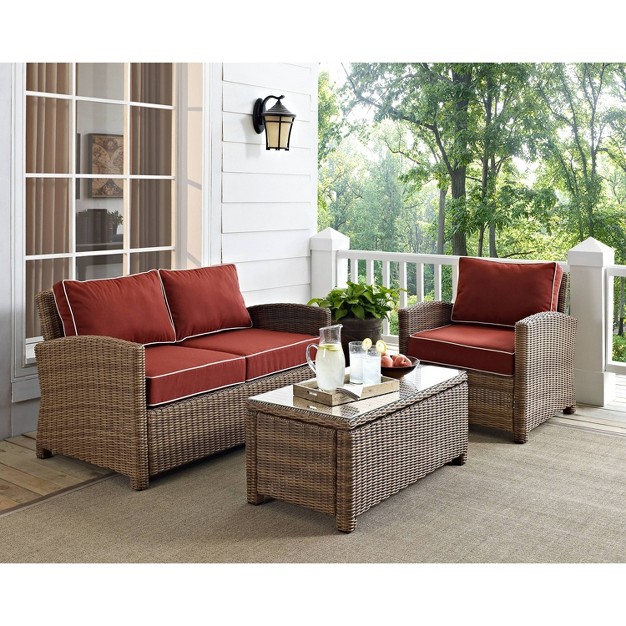 Bradenton 3pc Outdoor Conversation Set With Loveseat amp Armchair With Coffee Table Crosley