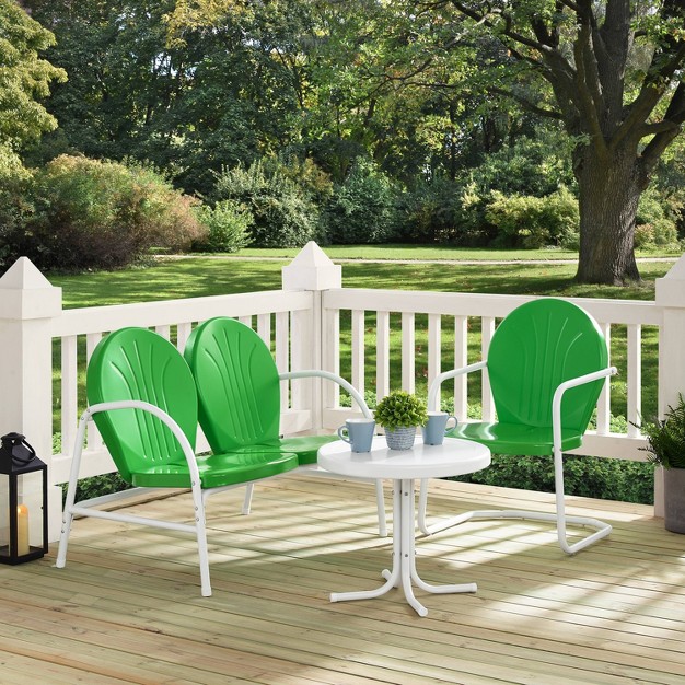 Griffith 3pc Outdoor Conversation Set With Loveseat Chair amp Accent Table Kelly Green Crosley