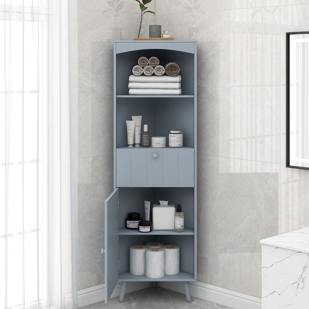 Corner Storage Organizer Cabinet Plant Stand Linen Cabinet  Grey