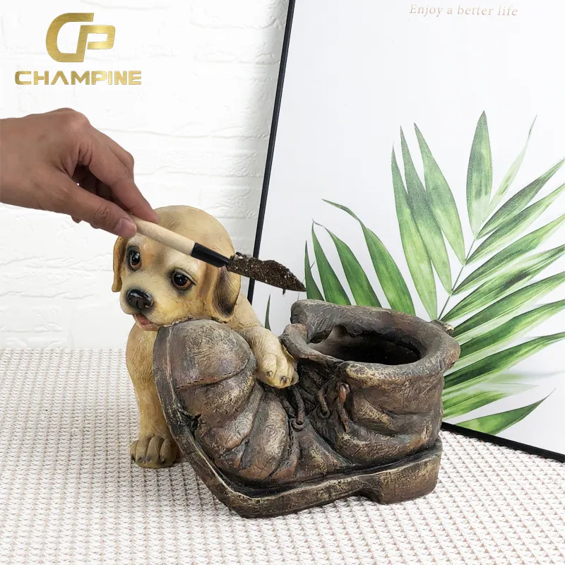 New Design Boot Shape Resin Planter Lovely Puppy Shape Animal Flower Pot Garden Supplies Decor Large Plant Pots