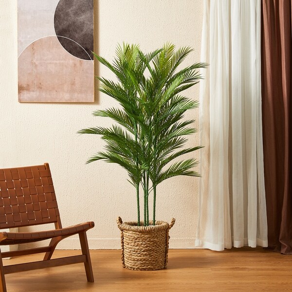 Glitzhome 60H Real Touch Fronds Artificial Palm Tree With Black Pot